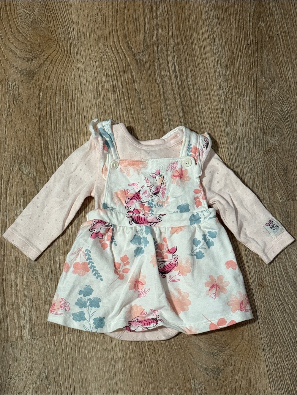 Disney Pink and White Floral Piglet Dress with Pale Pink Bodysuit